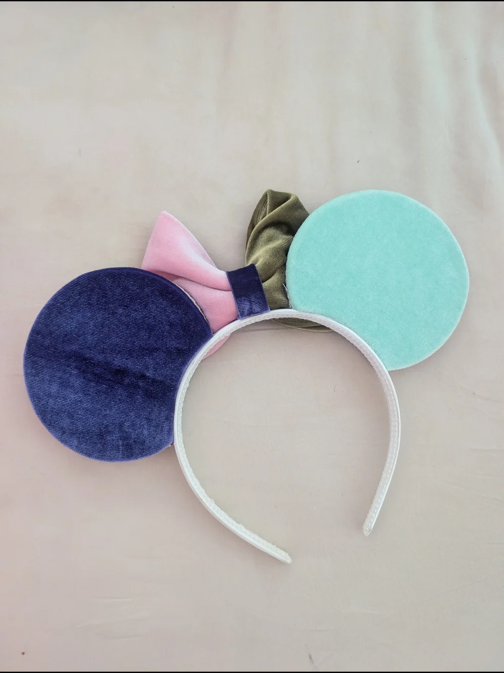 Velvet Minnie Ear Headband with Pink & Olive Bow